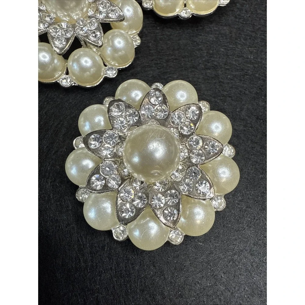 9 Vintage Rhinestone And Faux Pearl Shank Buttons Silver Plating Over Copper